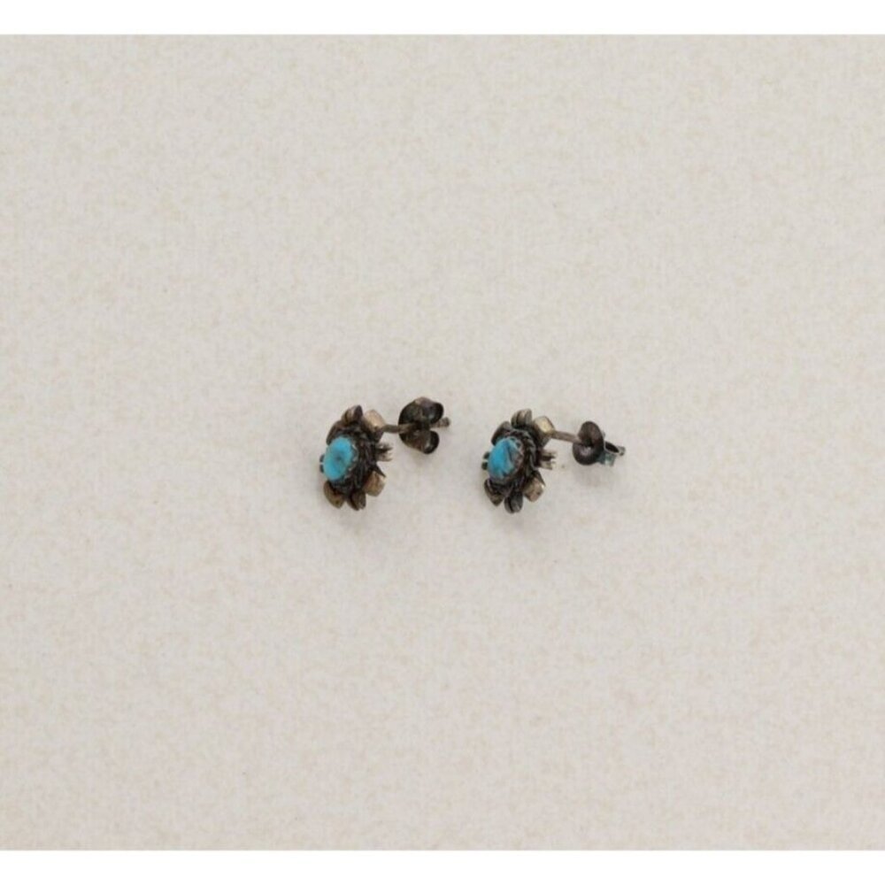 Sterling Silver Small Turquoise Earrings Stud Post 1/2" x 3/8" - Picture 7 of 8